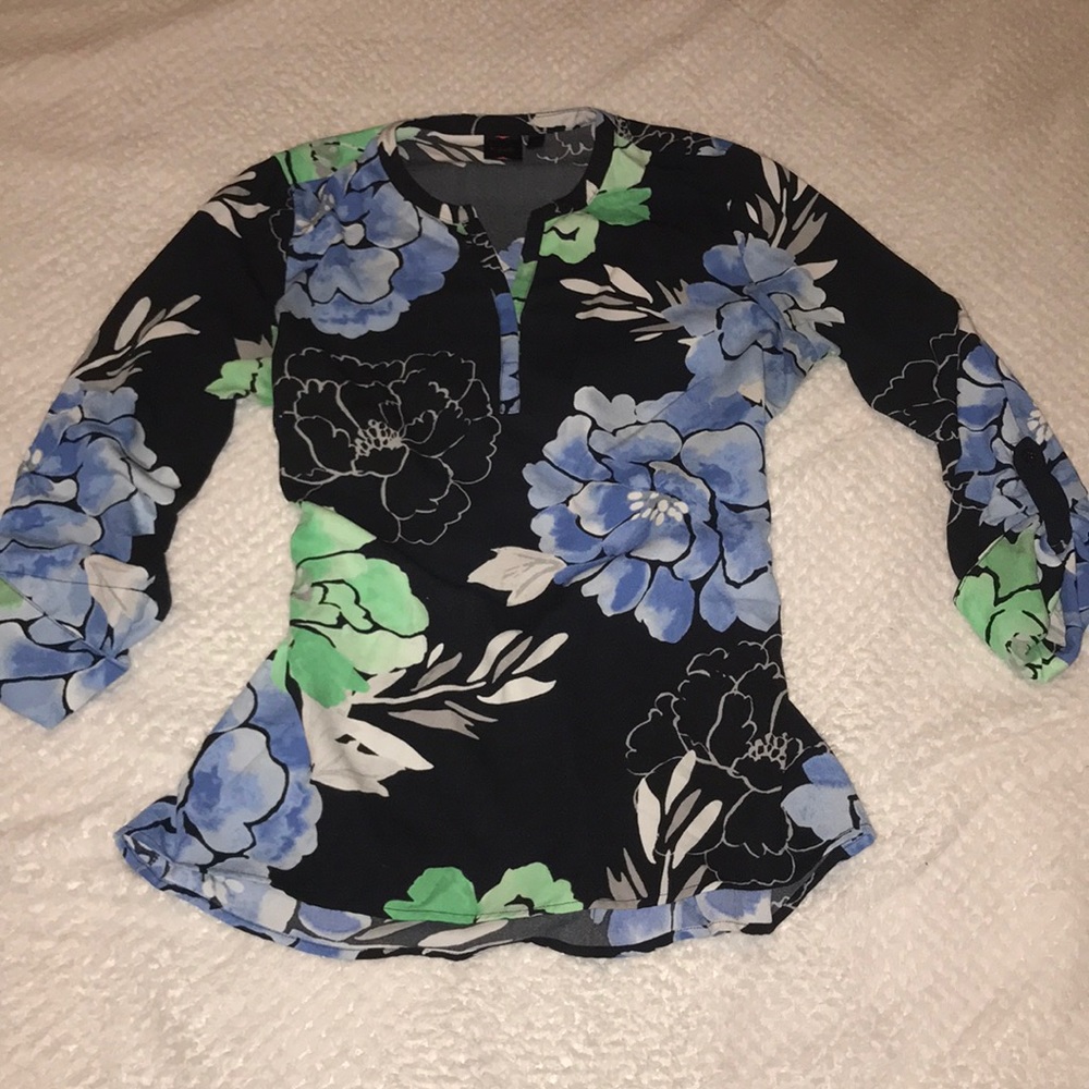 Floral Blouse with Quarter Length Sleeves